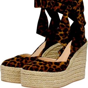 Brown Espadrille Platform Sandals with Peep-Toe